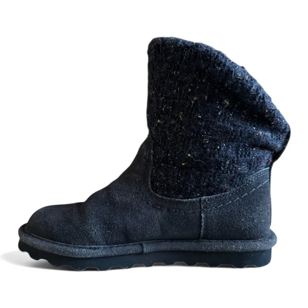 Bearpaw Suede Knit Winter Boots Slip-On Warm Cozy Lounge Pull-On Navy Size 6